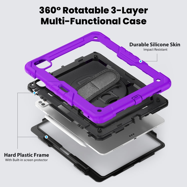 For iPad Pro 13 2025 / 2024 Turntable Holder Silicone Hybrid PC Tablet Case with Shoulder Strap