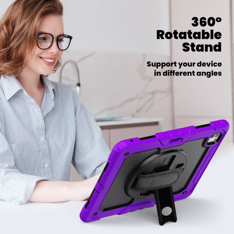 For iPad Pro 13 2025 / 2024 Turntable Holder Silicone Hybrid PC Tablet Case with Shoulder Strap