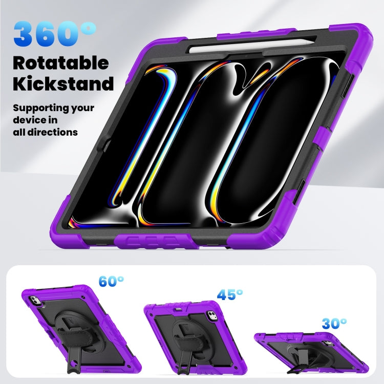 For iPad Pro 13 2025 / 2024 Turntable Holder Silicone Hybrid PC Tablet Case with Shoulder Strap