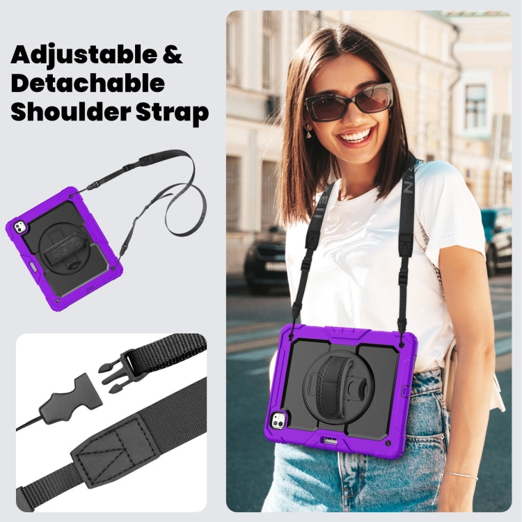 For iPad Pro 13 2025 / 2024 Turntable Holder Silicone Hybrid PC Tablet Case with Shoulder Strap