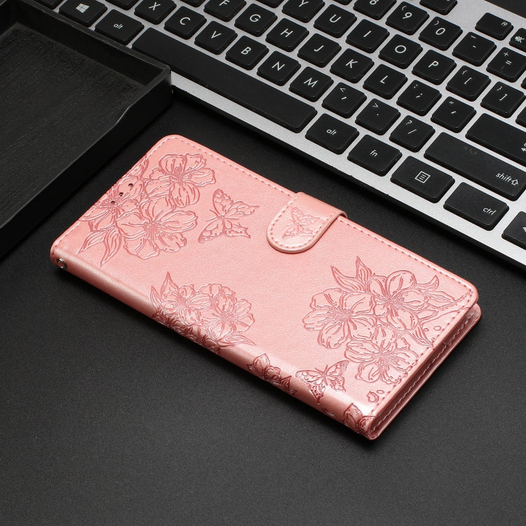 For iPhone 15 Pro Max Cherry Blossom Butterfly Skin Feel Embossed PU Phone Case