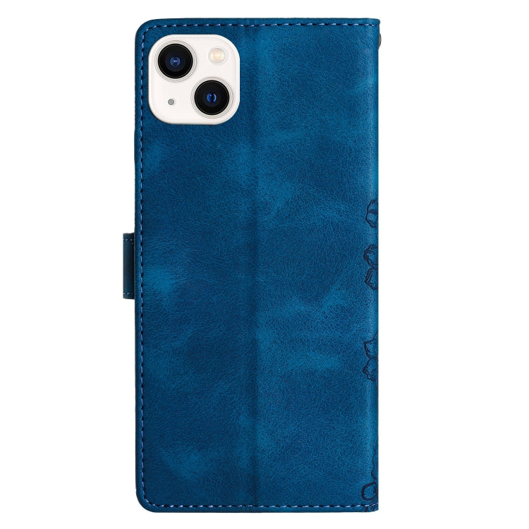 For iPhone 15 Plus Cherry Blossom Butterfly Skin Feel Embossed PU Phone Case