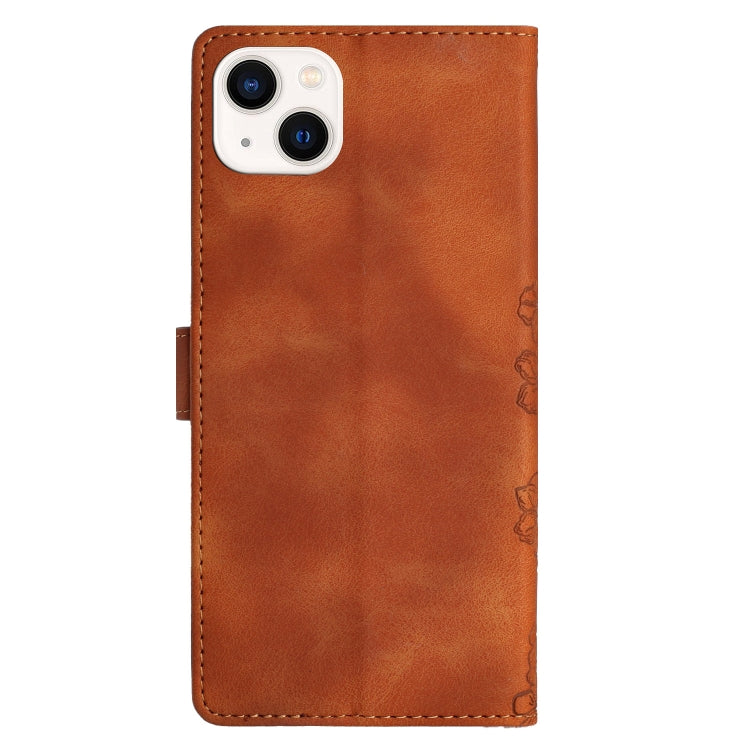 For iPhone 15 Plus Cherry Blossom Butterfly Skin Feel Embossed PU Phone Case