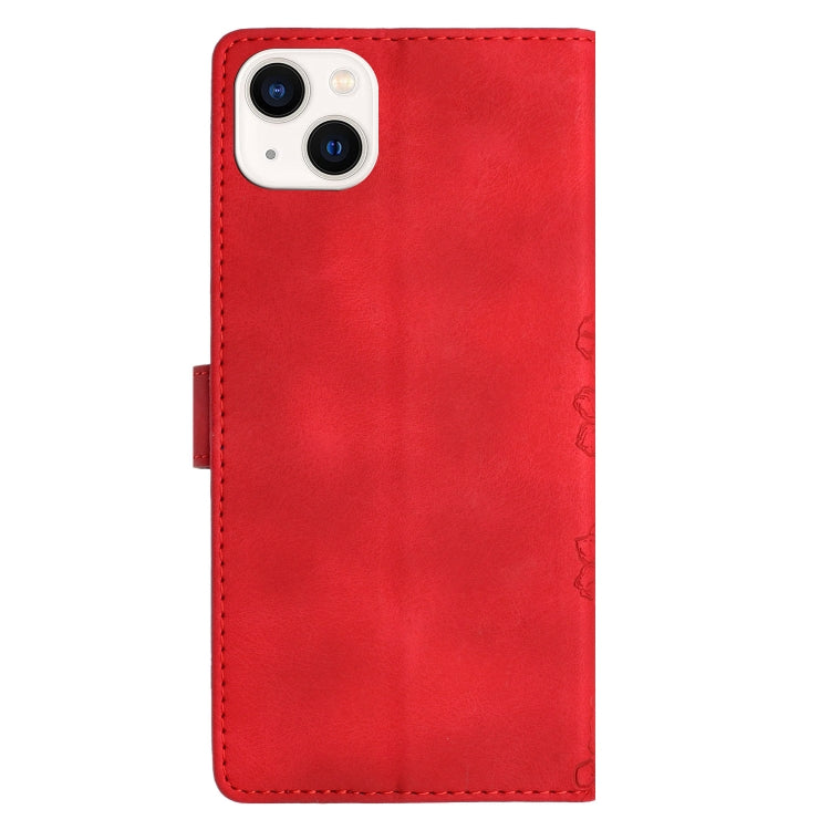 For iPhone 15 Cherry Blossom Butterfly Skin Feel Embossed PU Phone Case