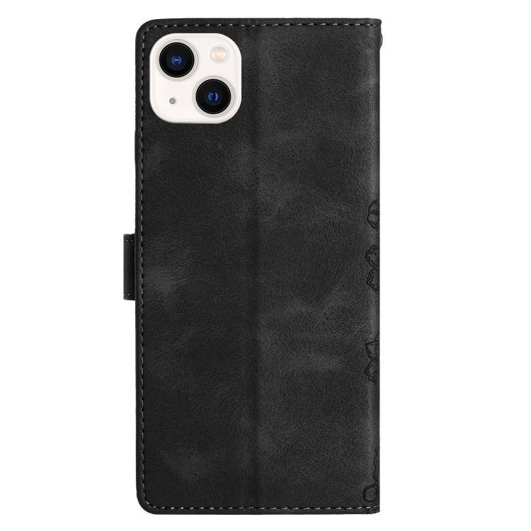 For iPhone 15 Cherry Blossom Butterfly Skin Feel Embossed PU Phone Case