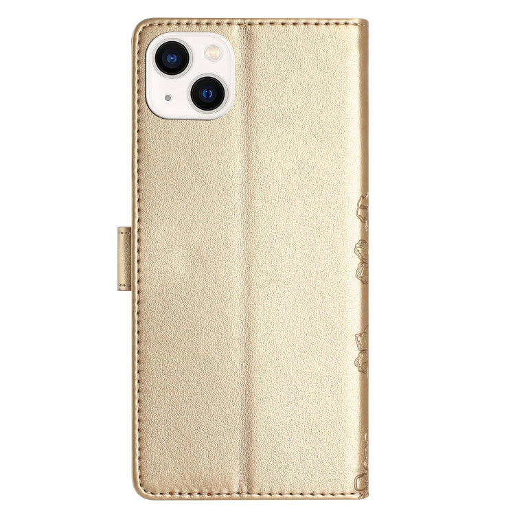 For iPhone 15 Cherry Blossom Butterfly Skin Feel Embossed PU Phone Case