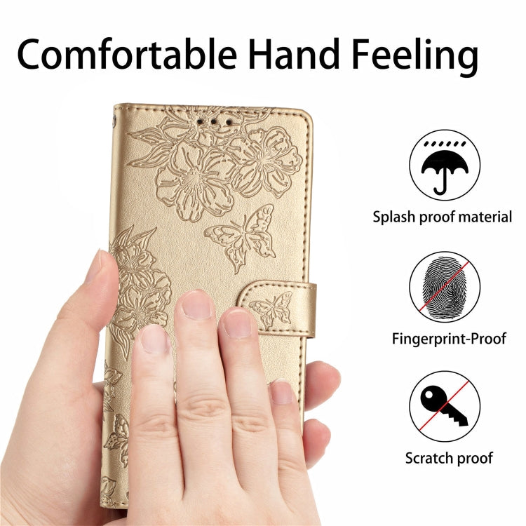 For iPhone 15 Cherry Blossom Butterfly Skin Feel Embossed PU Phone Case