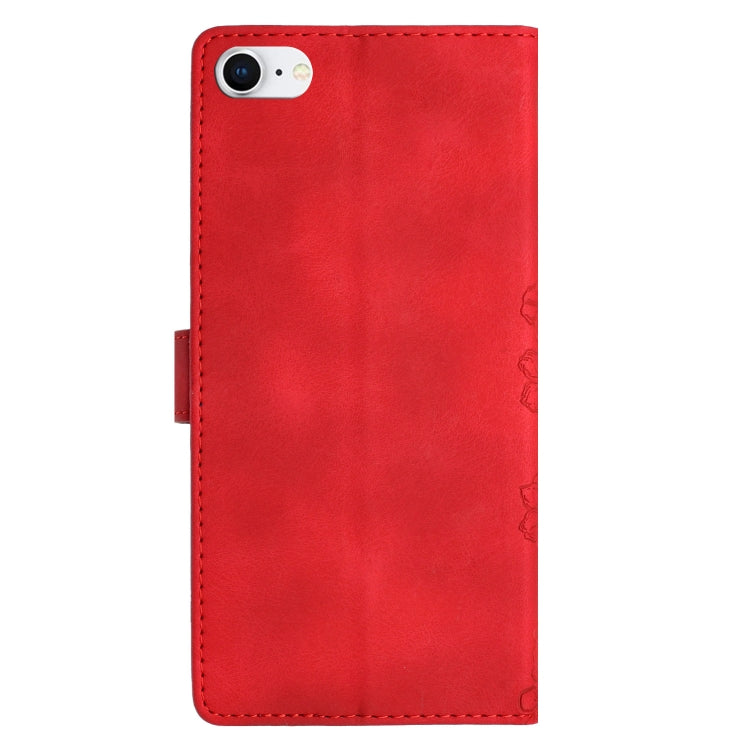 For iPhone SE 2022 / SE 2020 Cherry Blossom Butterfly Skin Feel Embossed PU Phone Case