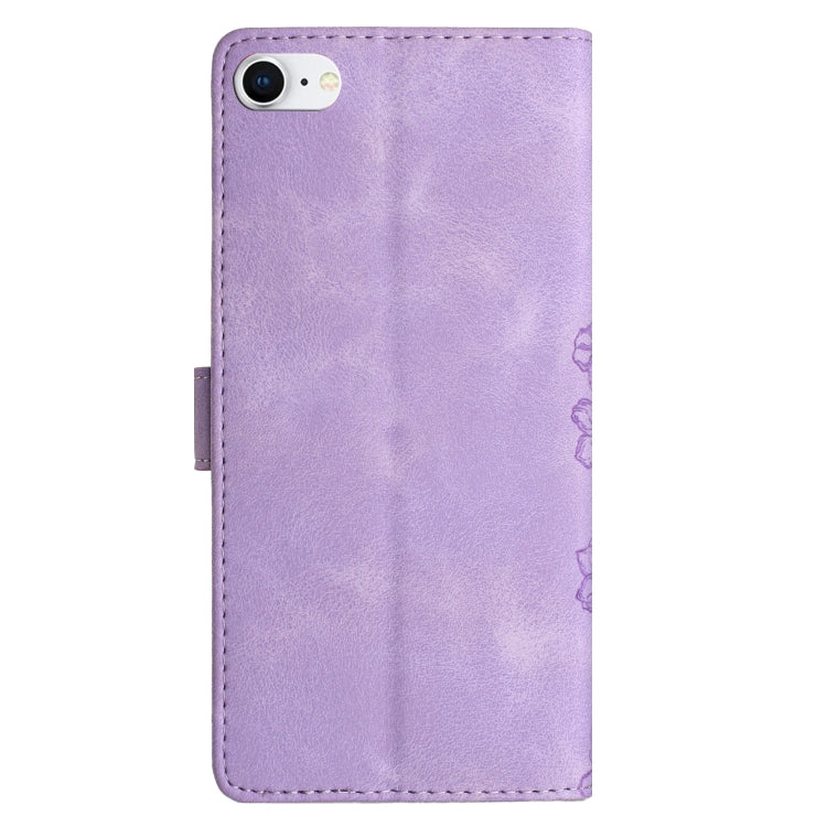 For iPhone SE 2022 / SE 2020 Cherry Blossom Butterfly Skin Feel Embossed PU Phone Case