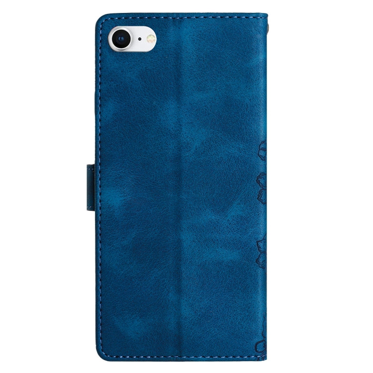 For iPhone SE 2022 / SE 2020 Cherry Blossom Butterfly Skin Feel Embossed PU Phone Case
