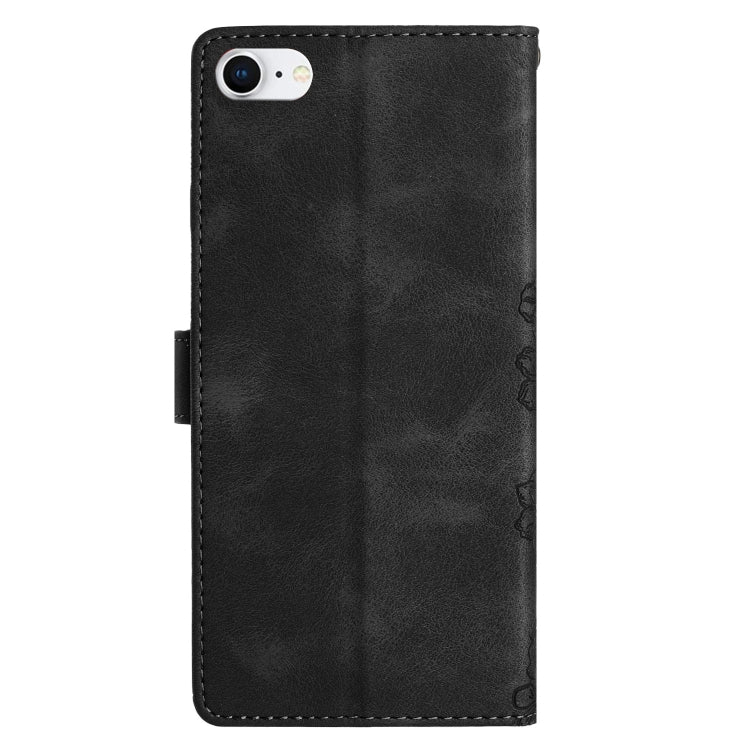 For iPhone SE 2022 / SE 2020 Cherry Blossom Butterfly Skin Feel Embossed PU Phone Case