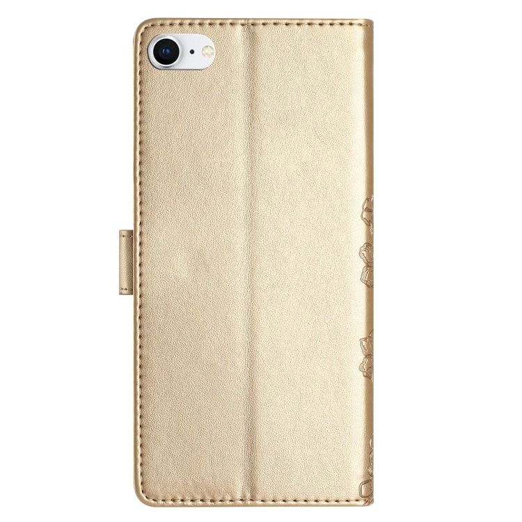 For iPhone SE 2022 / SE 2020 Cherry Blossom Butterfly Skin Feel Embossed PU Phone Case