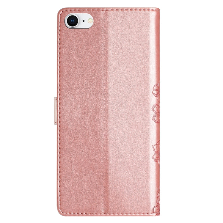 For iPhone SE 2022 / SE 2020 Cherry Blossom Butterfly Skin Feel Embossed PU Phone Case