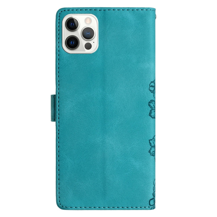 For iPhone 13 Pro Max Cherry Blossom Butterfly Skin Feel Embossed PU Phone Case
