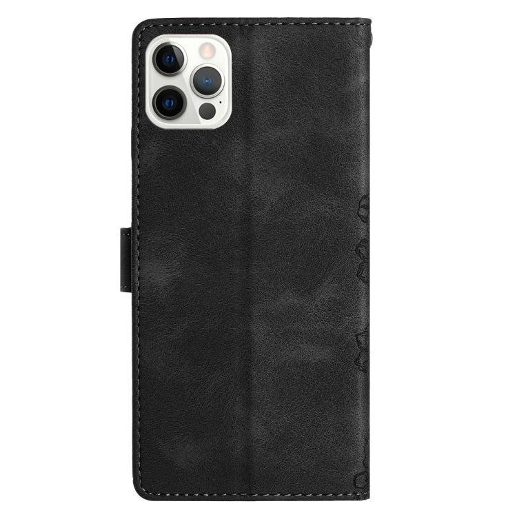 For iPhone 13 Pro Cherry Blossom Butterfly Skin Feel Embossed PU Phone Case