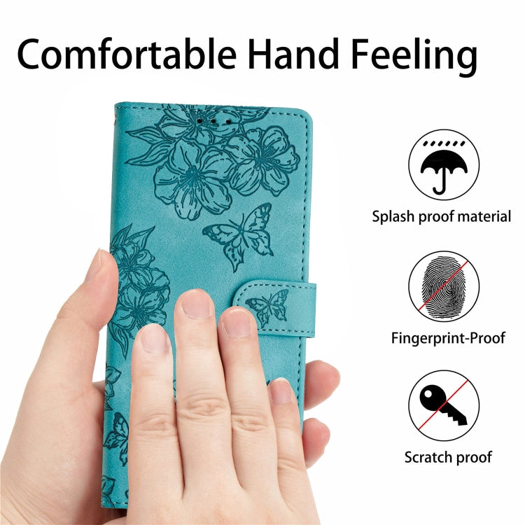 For iPhone 13 mini Cherry Blossom Butterfly Skin Feel Embossed PU Phone Case