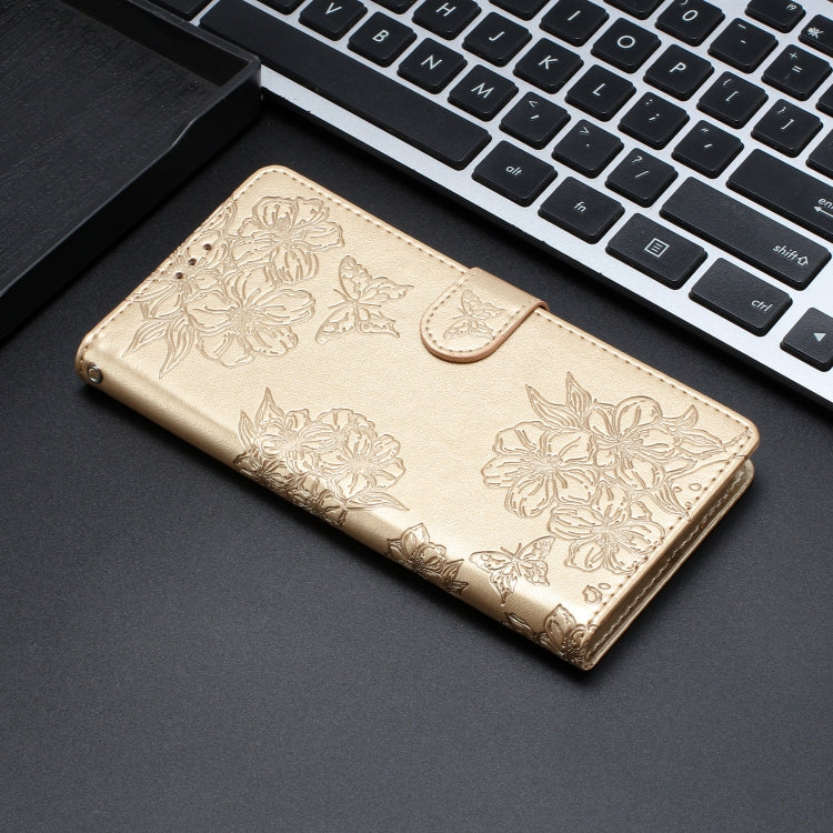 For iPhone 13 mini Cherry Blossom Butterfly Skin Feel Embossed PU Phone Case
