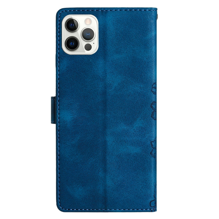For iPhone 12 Pro Max Cherry Blossom Butterfly Skin Feel Embossed PU Phone Case