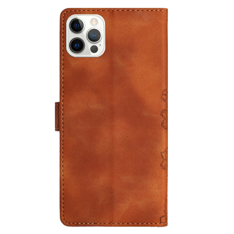 For iPhone 12 Pro Max Cherry Blossom Butterfly Skin Feel Embossed PU Phone Case