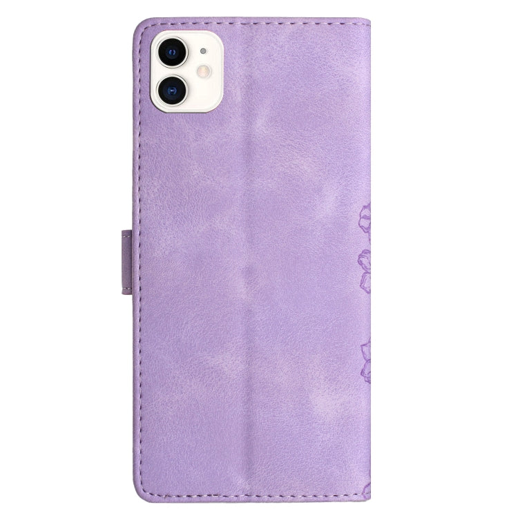 For iPhone 12 mini Cherry Blossom Butterfly Skin Feel Embossed PU Phone Case