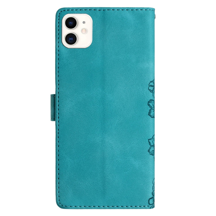 For iPhone 12 mini Cherry Blossom Butterfly Skin Feel Embossed PU Phone Case