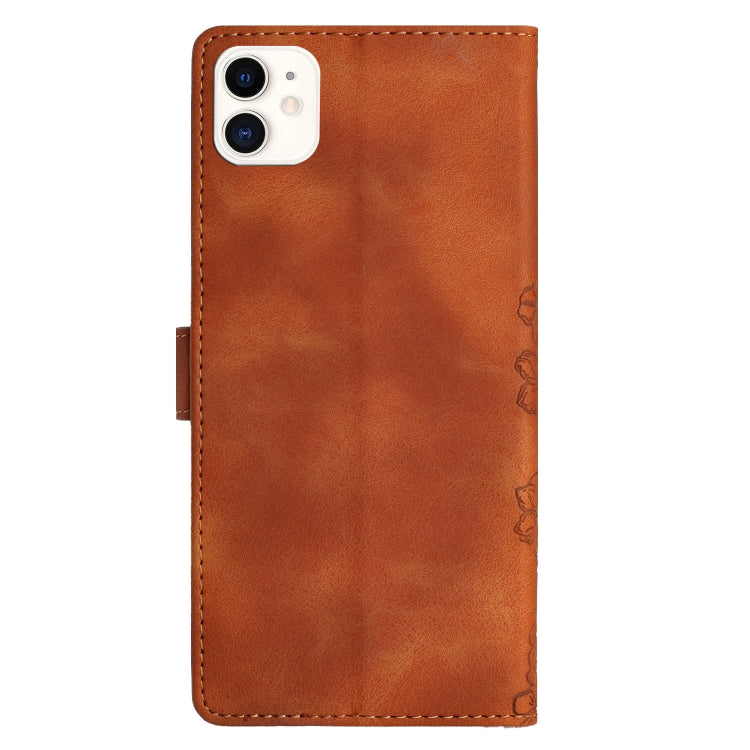 For iPhone 12 mini Cherry Blossom Butterfly Skin Feel Embossed PU Phone Case
