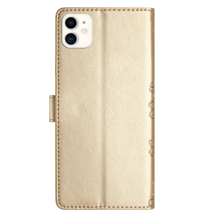 For iPhone 12 mini Cherry Blossom Butterfly Skin Feel Embossed PU Phone Case