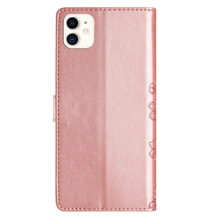 For iPhone 12 mini Cherry Blossom Butterfly Skin Feel Embossed PU Phone Case