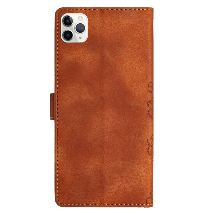 For iPhone 11 Pro Max Cherry Blossom Butterfly Skin Feel Embossed PU Phone Case