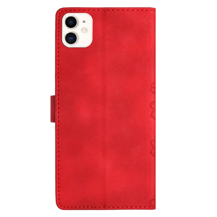 For iPhone 11 Cherry Blossom Butterfly Skin Feel Embossed PU Phone Case
