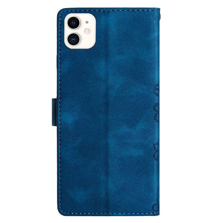 For iPhone 11 Cherry Blossom Butterfly Skin Feel Embossed PU Phone Case