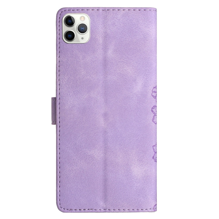 For iPhone 11 Pro Cherry Blossom Butterfly Skin Feel Embossed PU Phone Case