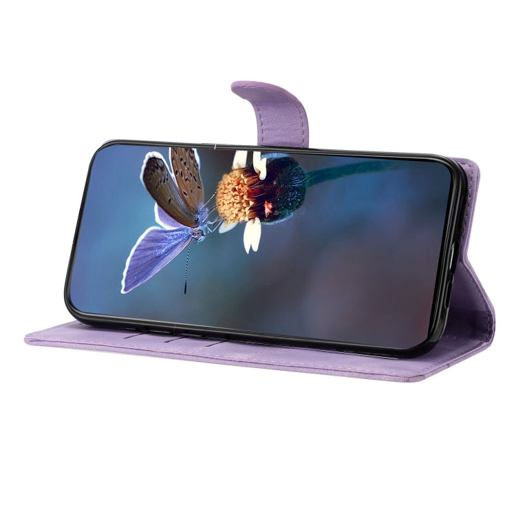 For iPhone 11 Pro Cherry Blossom Butterfly Skin Feel Embossed PU Phone Case