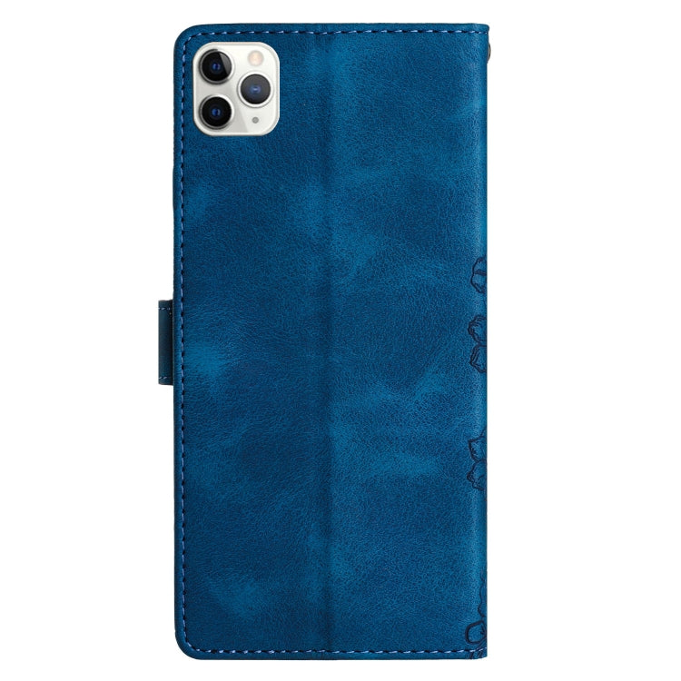 For iPhone 11 Pro Cherry Blossom Butterfly Skin Feel Embossed PU Phone Case