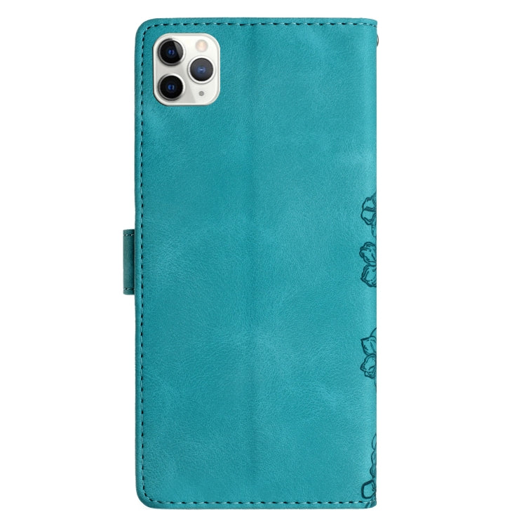 For iPhone 11 Pro Cherry Blossom Butterfly Skin Feel Embossed PU Phone Case