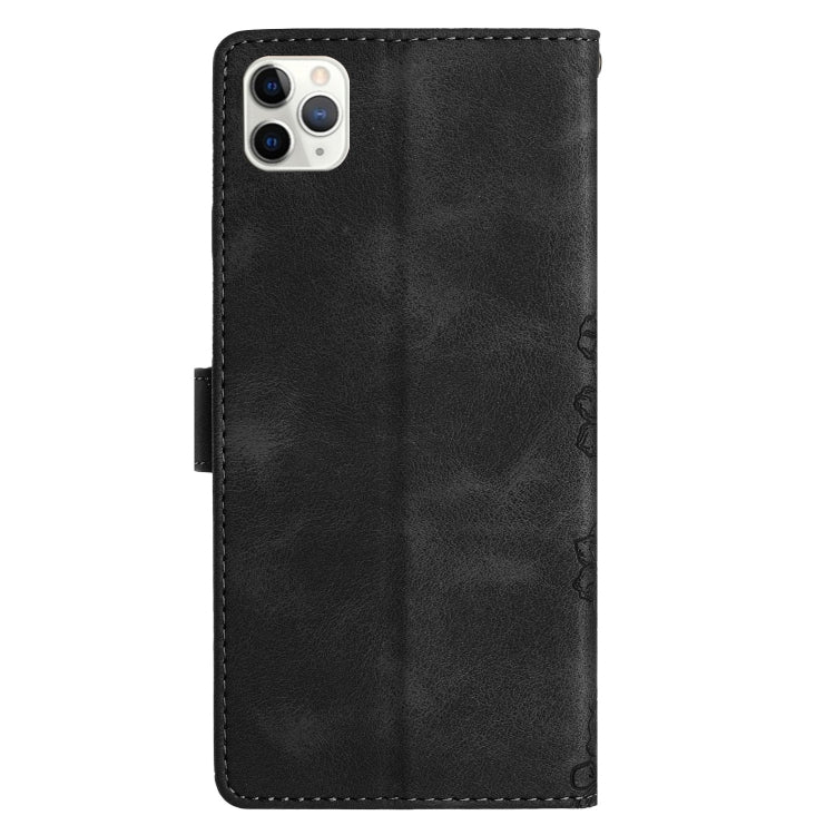 For iPhone 11 Pro Cherry Blossom Butterfly Skin Feel Embossed PU Phone Case