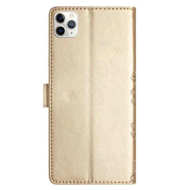 For iPhone 11 Pro Cherry Blossom Butterfly Skin Feel Embossed PU Phone Case
