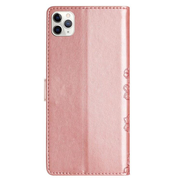 For iPhone 11 Pro Cherry Blossom Butterfly Skin Feel Embossed PU Phone Case