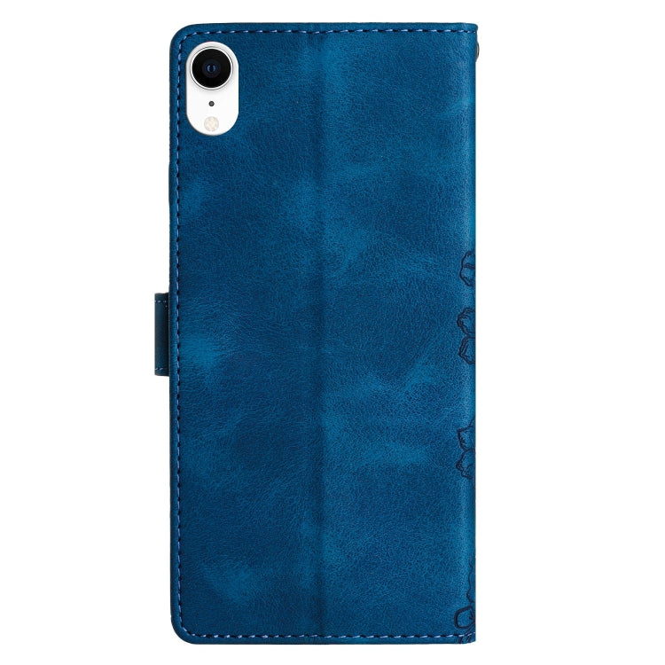 For iPhone XS / X Cherry Blossom Butterfly Skin Feel Embossed PU Phone Case