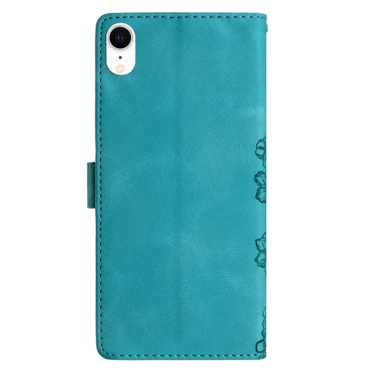 For iPhone XS / X Cherry Blossom Butterfly Skin Feel Embossed PU Phone Case