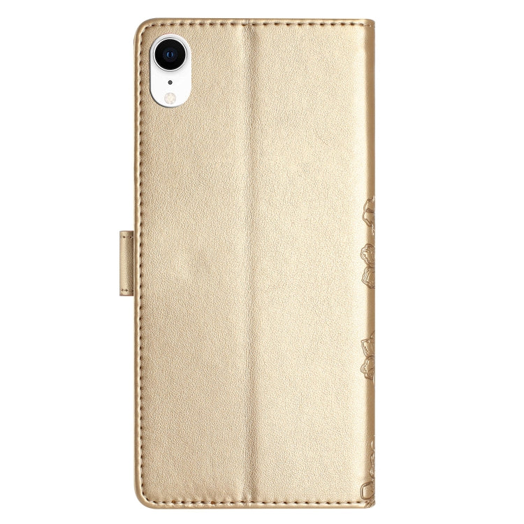 For iPhone XS / X Cherry Blossom Butterfly Skin Feel Embossed PU Phone Case