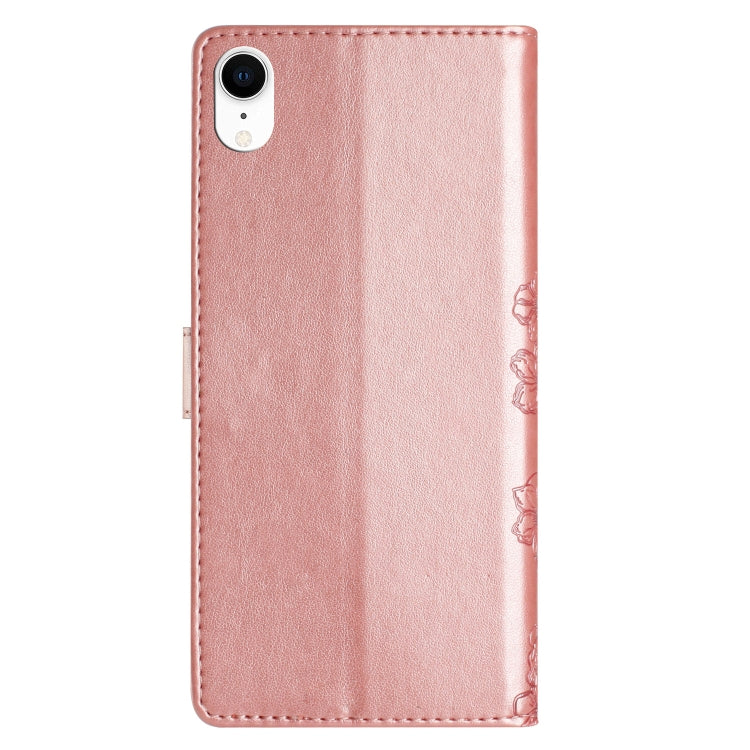 For iPhone XS / X Cherry Blossom Butterfly Skin Feel Embossed PU Phone Case