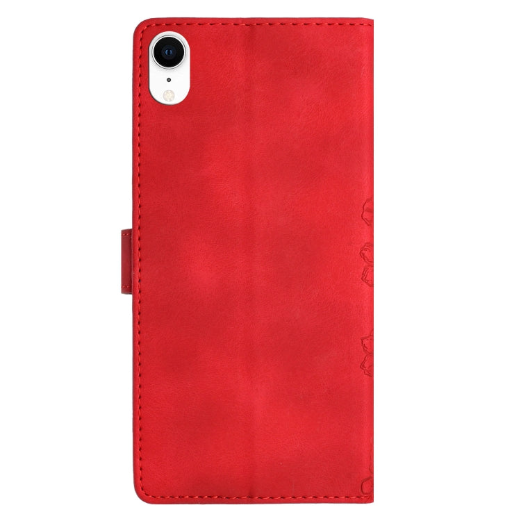 For iPhone XR Cherry Blossom Butterfly Skin Feel Embossed PU Phone Case