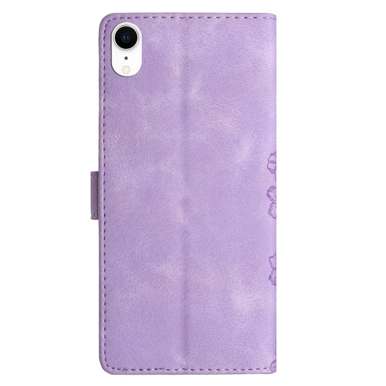 For iPhone XR Cherry Blossom Butterfly Skin Feel Embossed PU Phone Case
