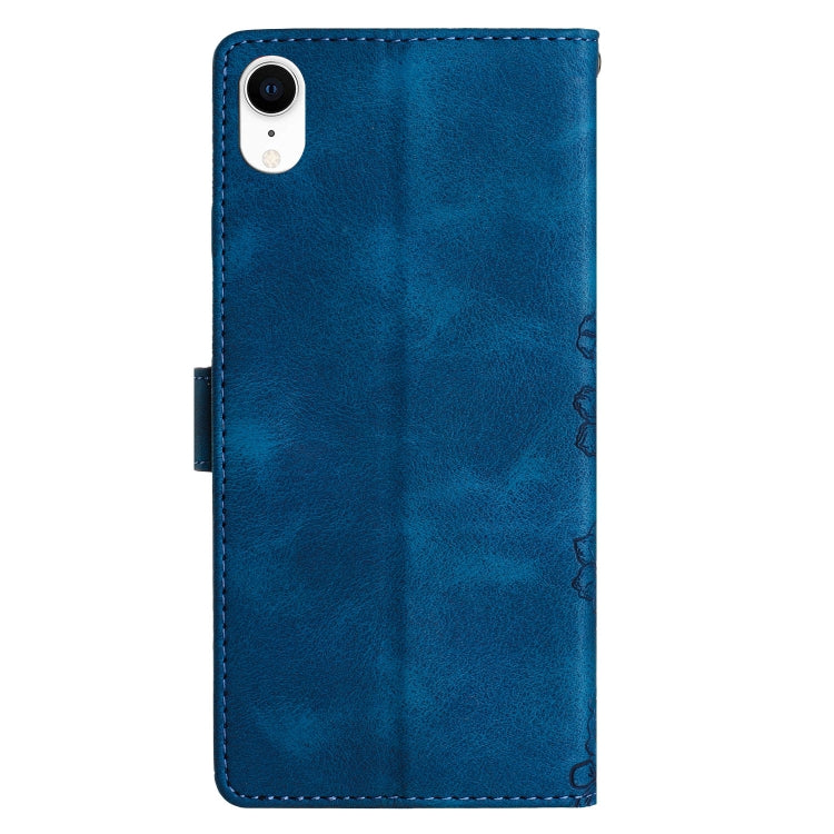 For iPhone XR Cherry Blossom Butterfly Skin Feel Embossed PU Phone Case