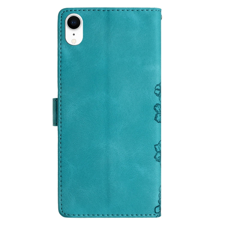 For iPhone XR Cherry Blossom Butterfly Skin Feel Embossed PU Phone Case