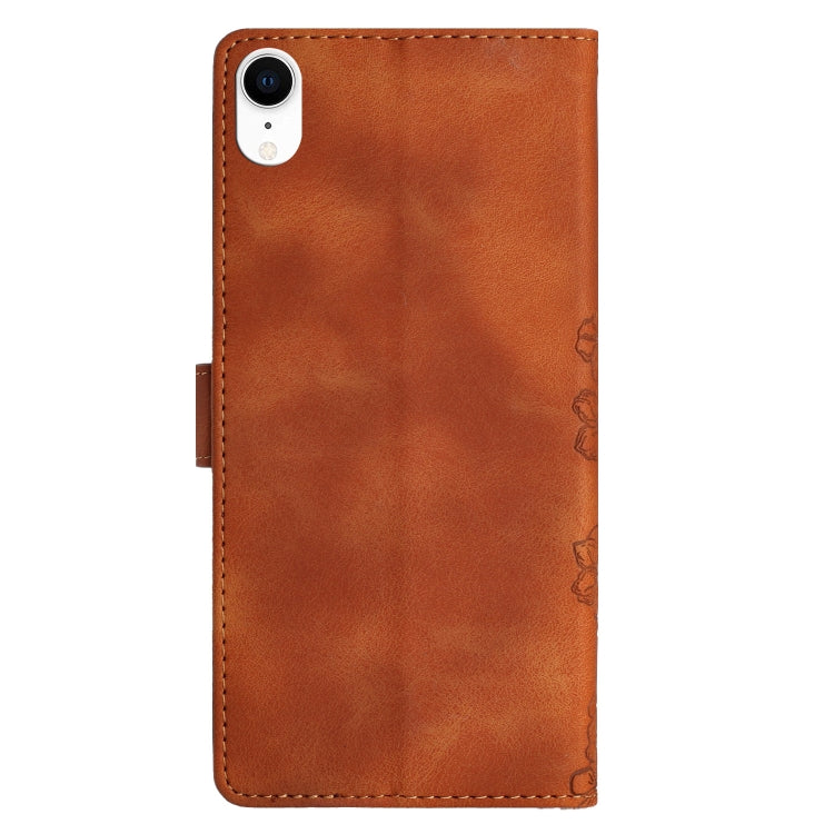 For iPhone XR Cherry Blossom Butterfly Skin Feel Embossed PU Phone Case