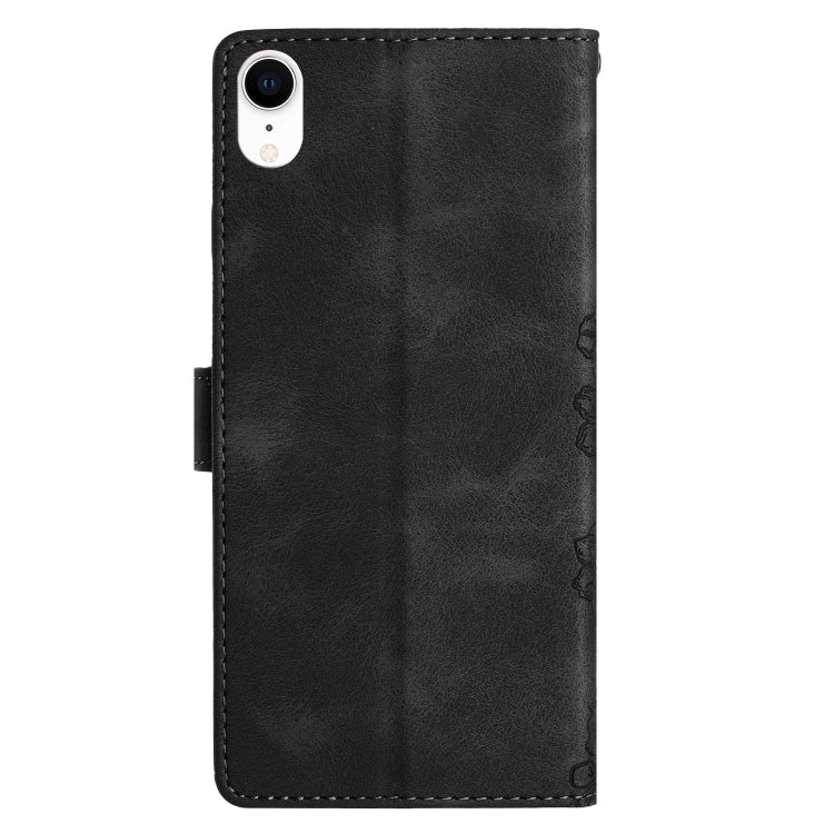 For iPhone XR Cherry Blossom Butterfly Skin Feel Embossed PU Phone Case