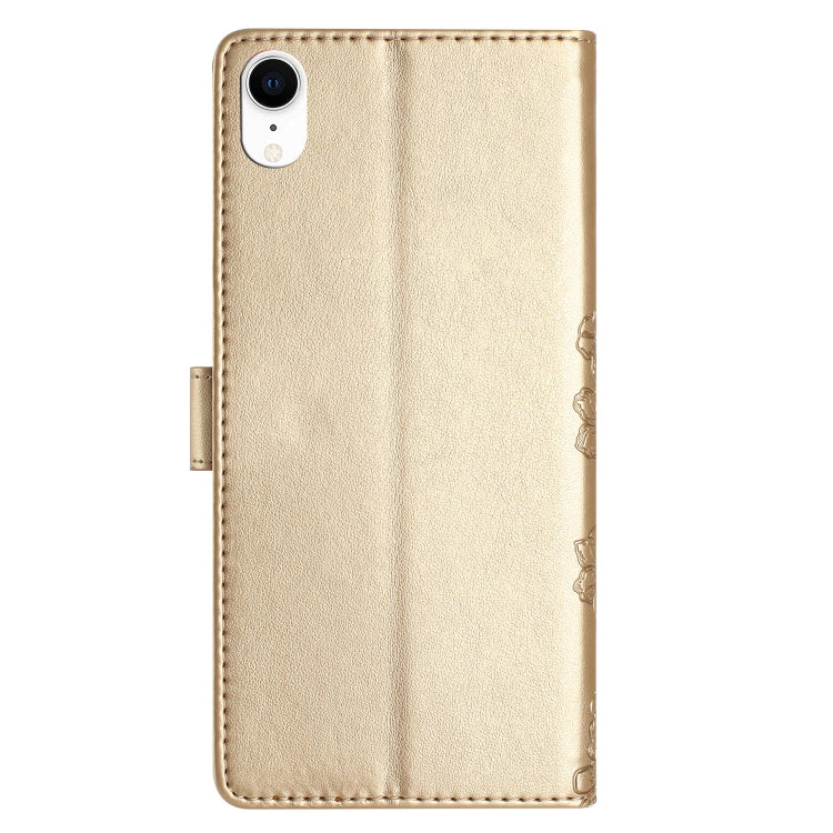 For iPhone XR Cherry Blossom Butterfly Skin Feel Embossed PU Phone Case