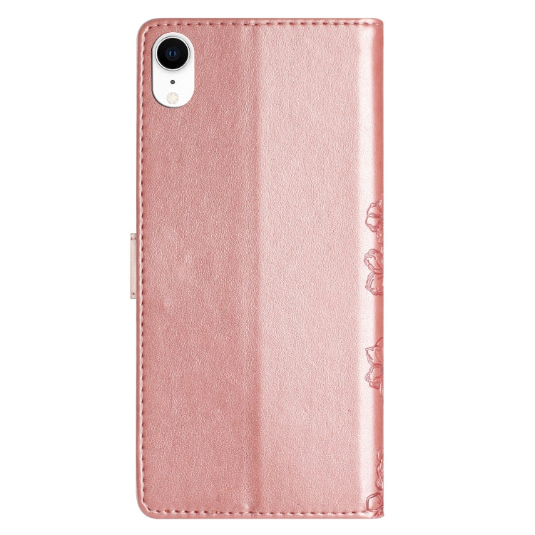For iPhone XR Cherry Blossom Butterfly Skin Feel Embossed PU Phone Case